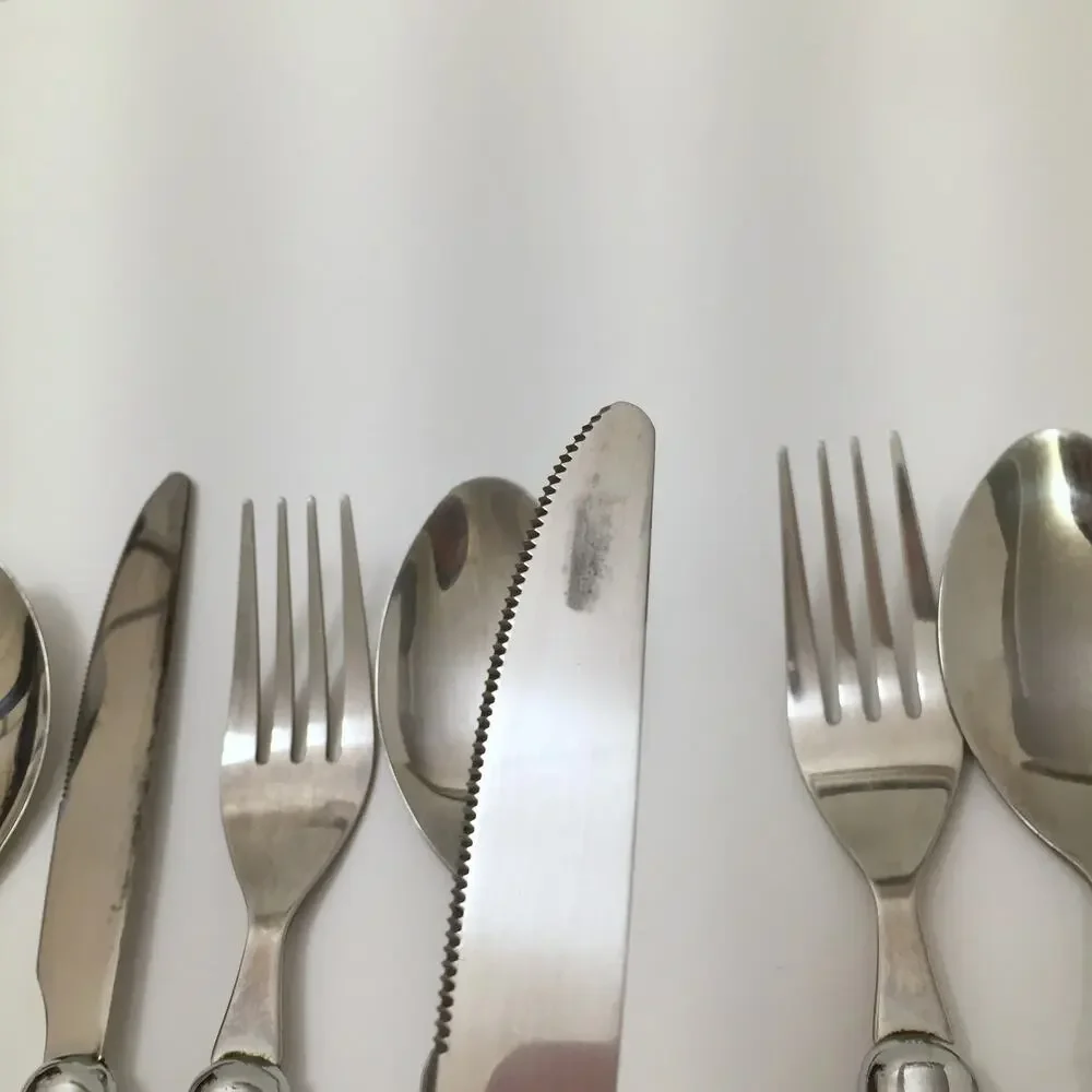 Lot of 10 Lucite Acrylic Plastic Handle Flatware Blue Faceted Diamond